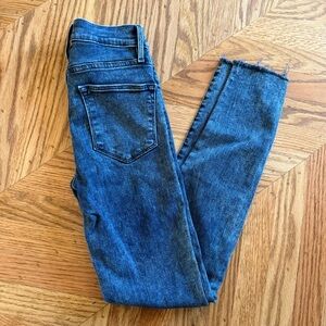 FRAME Le High Skinny Jeans 25 Blue Wash Raw Hem High Rise Crop
